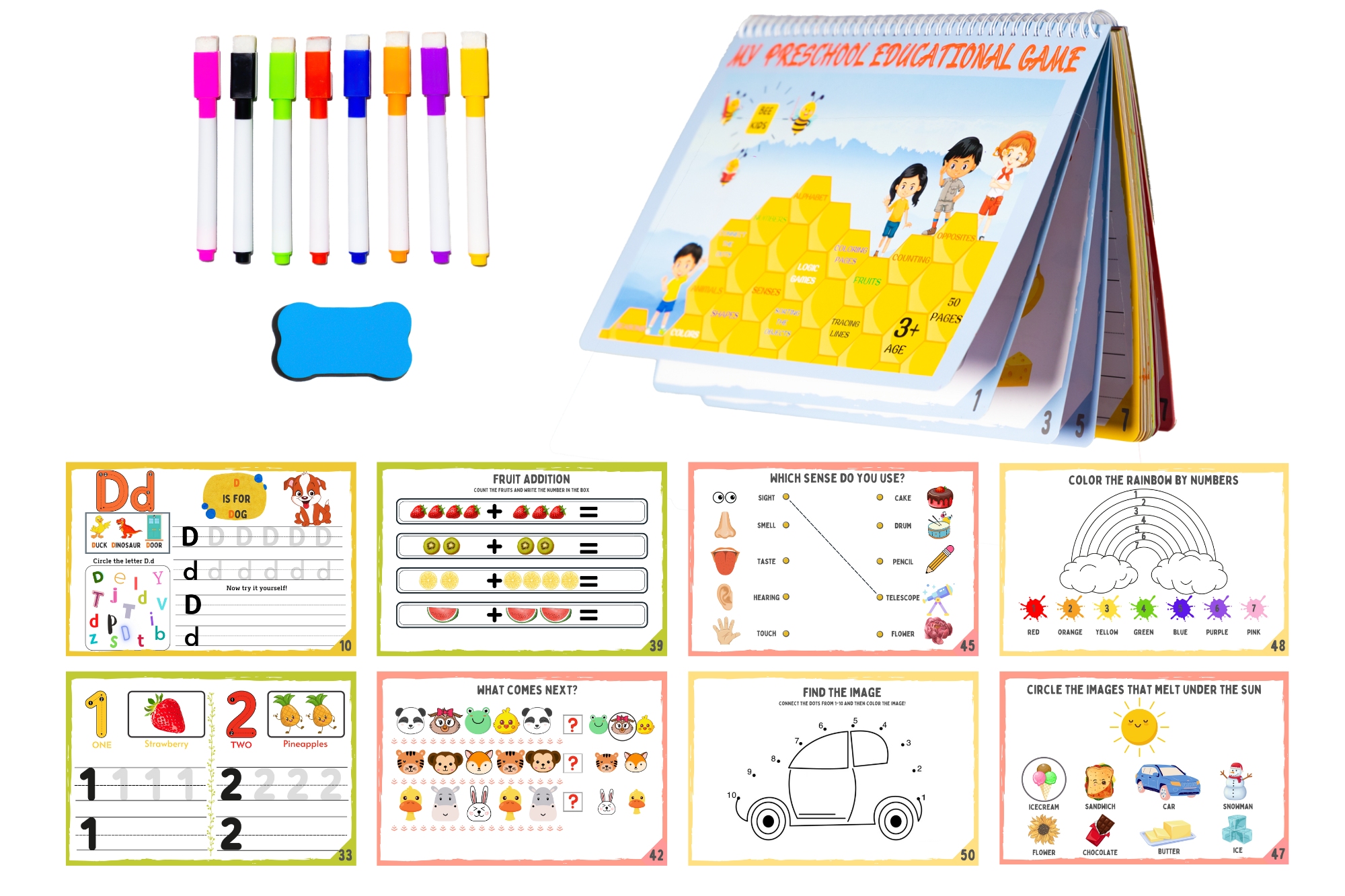 A child joyfully using the educational book